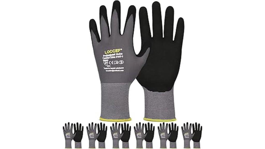 six pairs of nitrile coated gloves