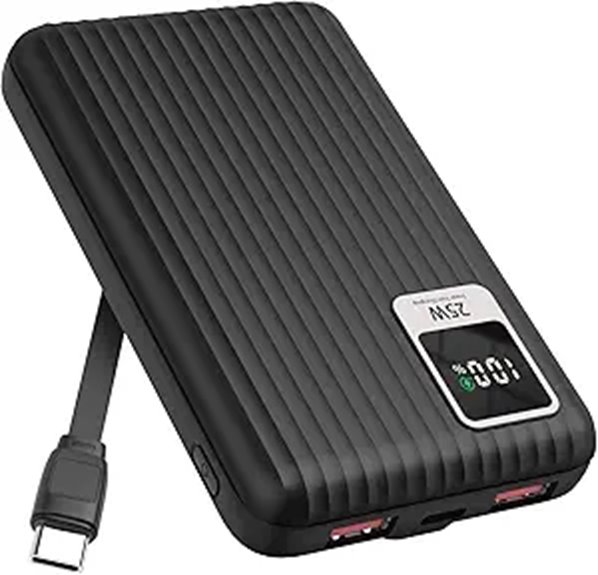 25W Portable Power Bank with Built-in Cable