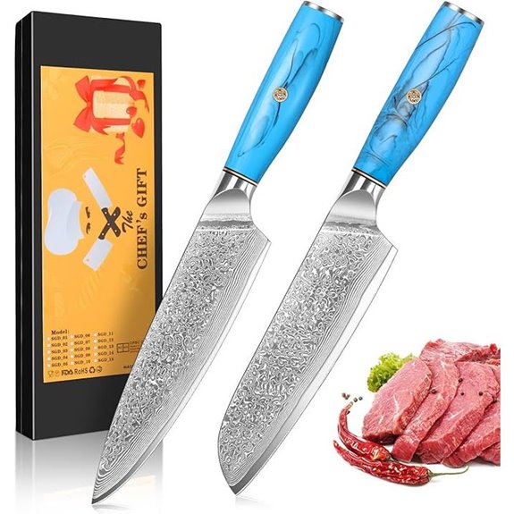 Damascus Steel Chef Knife & Santoku Set