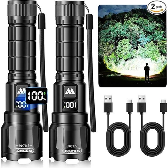 Wdtpro Rechargeable LED Flashlights 2Pack 6000LM
