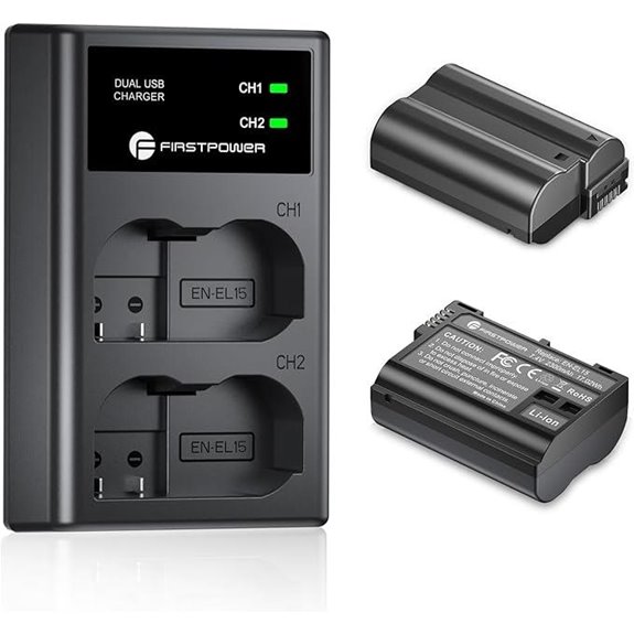 FirstPower EN-EL15 Battery & USB Dual Charger (2-Pack)