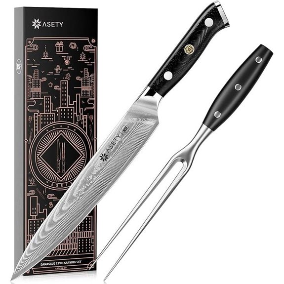 Damascus Carving Knife & Fork Set with Elegant Box