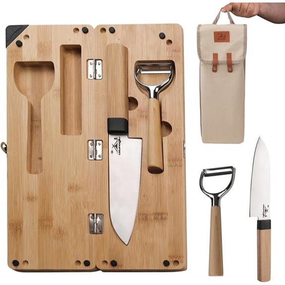 Foldable Bamboo Cutting Board Set with Knife and Sharpener