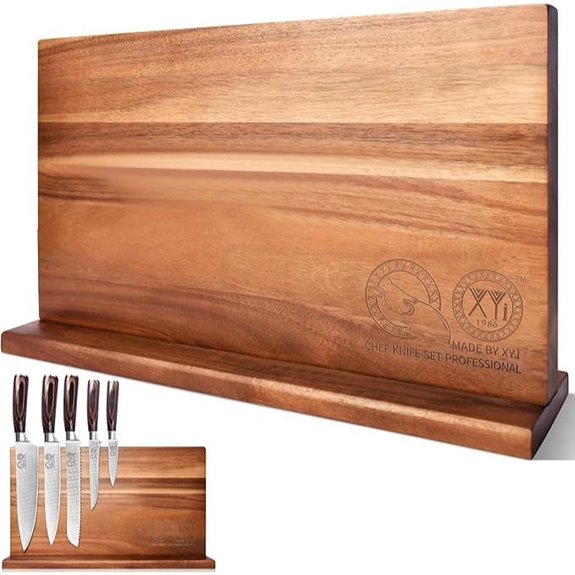 XYJ Large Magnetic Knife Block Acacia Wood Organizer