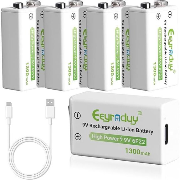 5-Pack Rechargeable 9V Batteries with USB-C