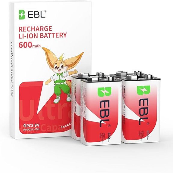 EBL Rechargeable 9V Lithium Batteries (4-Pack)