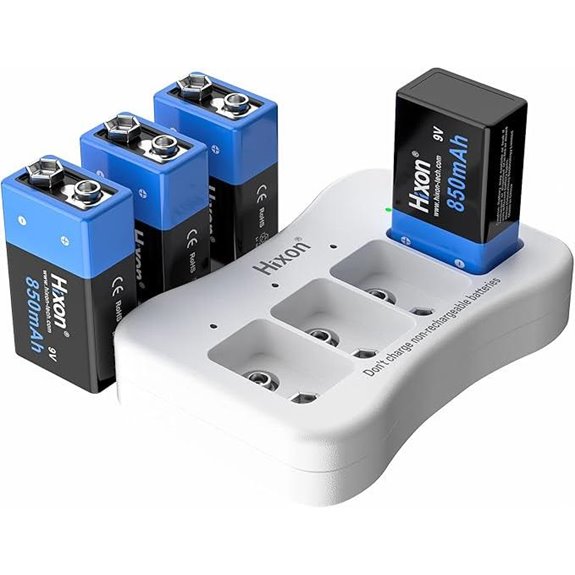 9V Rechargeable Lithium Batteries with Charger (4-Pack)