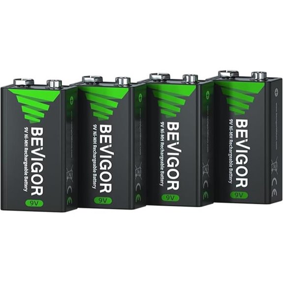 BEVIGOR 9V Rechargeable NiMH Batteries (4-Pack)