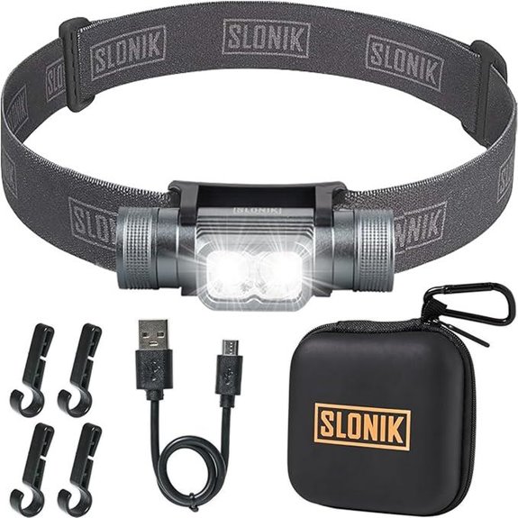 SLONIK Rechargeable Headlamp 1000 Lumens Waterproof Gray