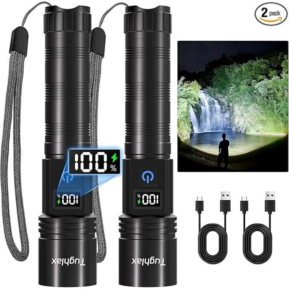 Rechargeable 2-Pack LED Flashlights with LCD Display