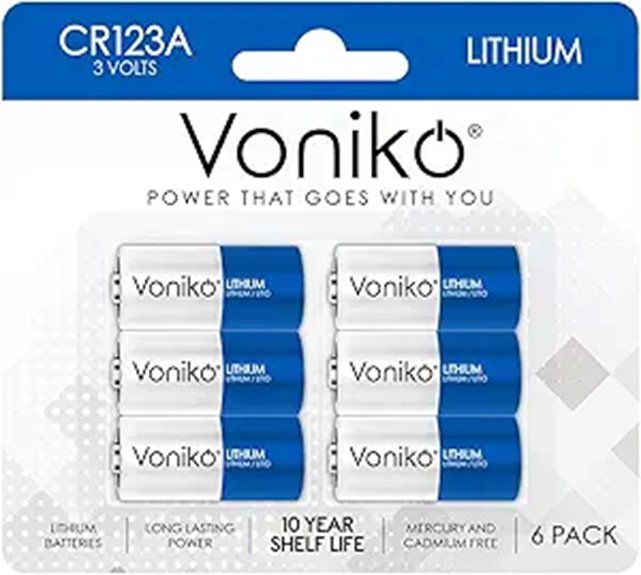 Voniko CR123A Lithium Batteries (6-Pack)