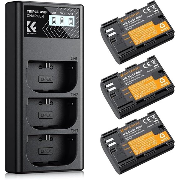 K&F Concept 3-Pack LP-E6NH Batteries & Charger