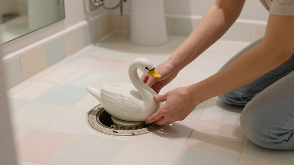 She Used A Ceramic Swan To Hide This Major Bathroom Eyesore