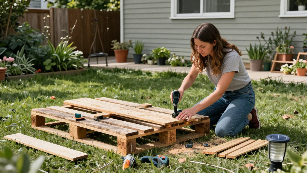 Woman Upcycles Old Wood Pallets Into A Backyard Showpiece With An Impressive DIY